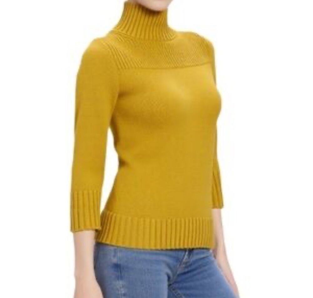 Ann Taylor Women XS Mustard Ribbed Turtleneck Sweater Cotton Blend Chunky Knit
